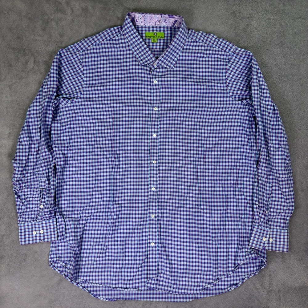 Bristol & Bull Shirt Mens 4XLT Blue And Purple Check Long Sleeve Button Down